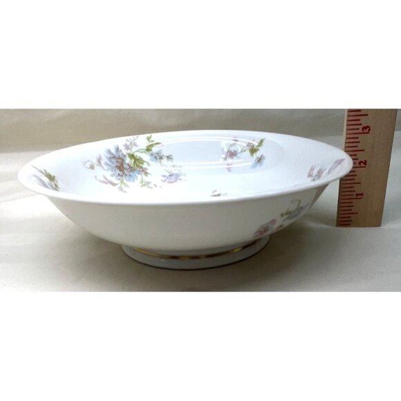 Haviland Schleiger 79 Pink Blue Poppies Footed Round Serving Bowl Limoges France - Picture 9 of 11